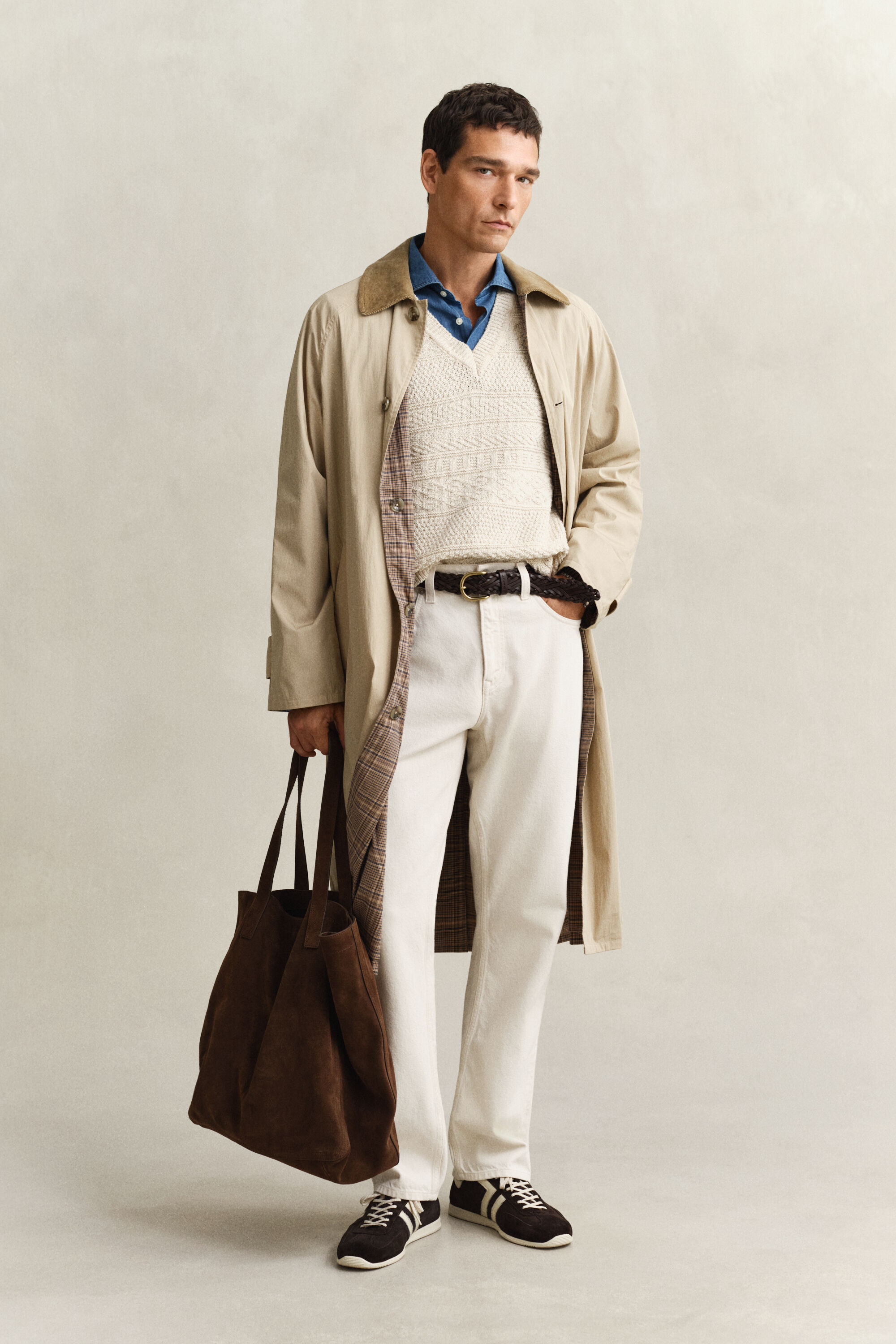 Pull sans manches en coton mélangé texturé