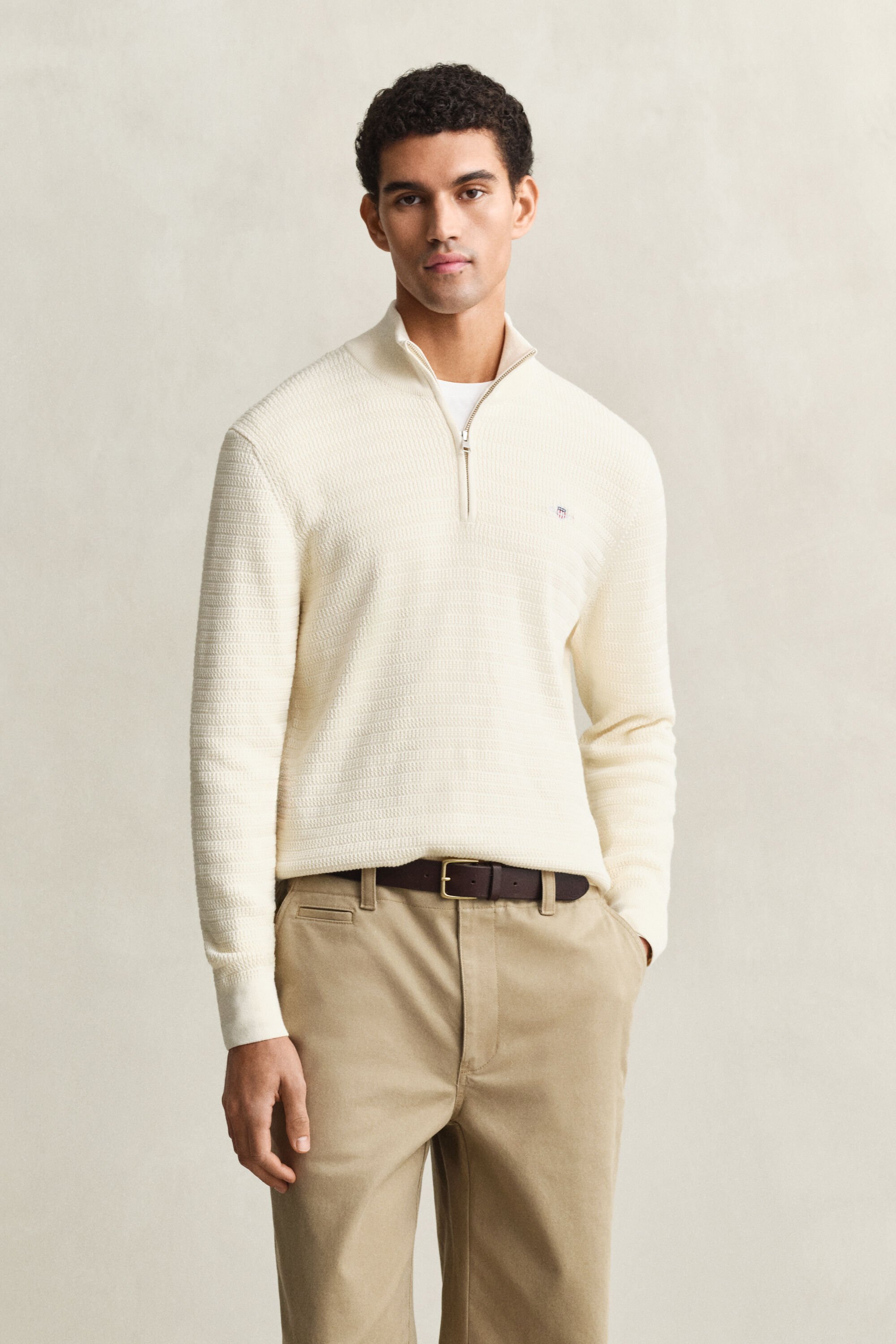 Pull à demi-zip en maille torsadée