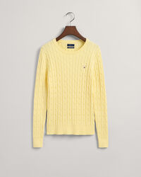 Pull ras du cou en maille de coton stretch &agrave; torsades