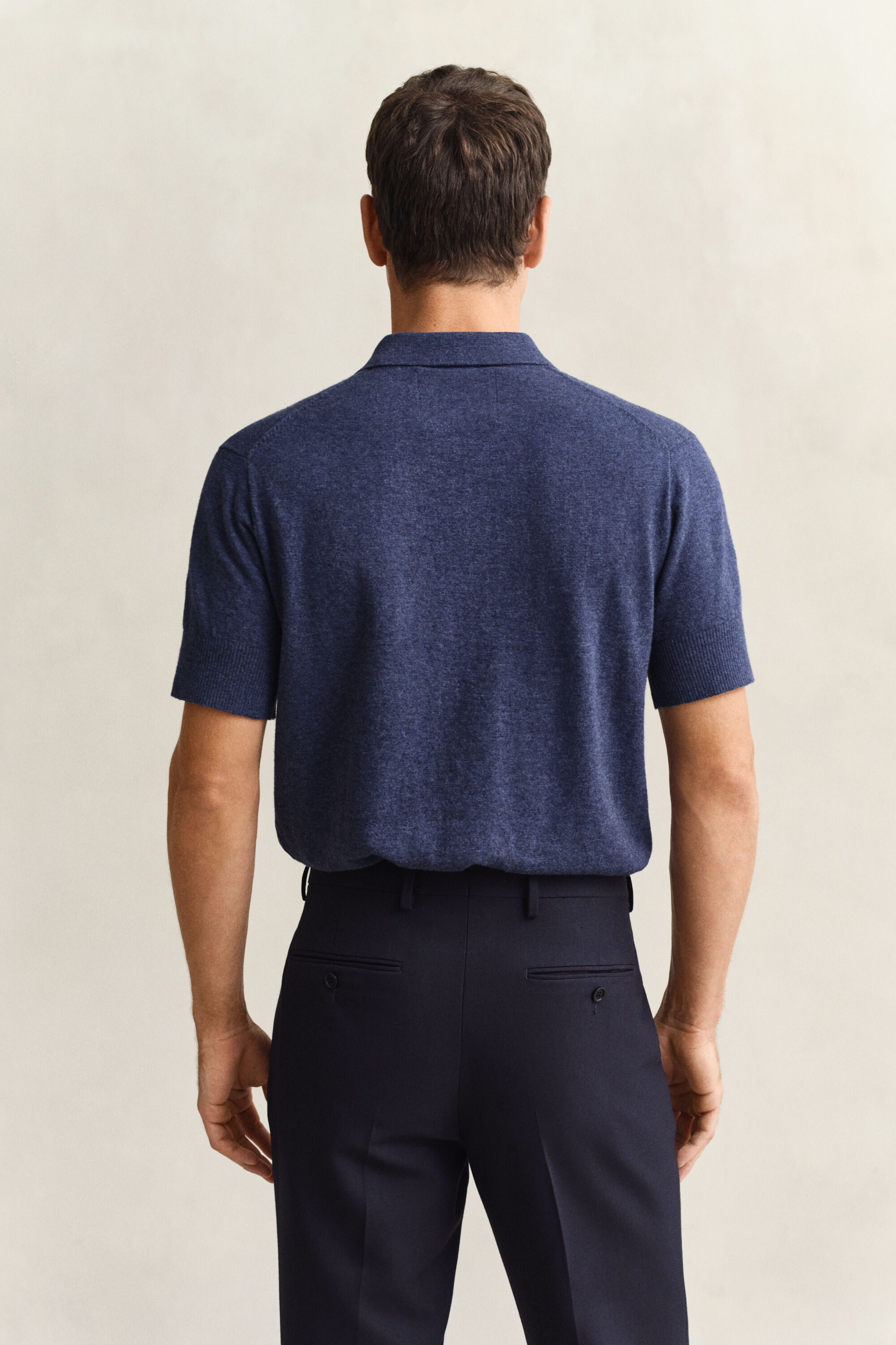 Pull à manches courtes façon polo en coton mélangé flammé