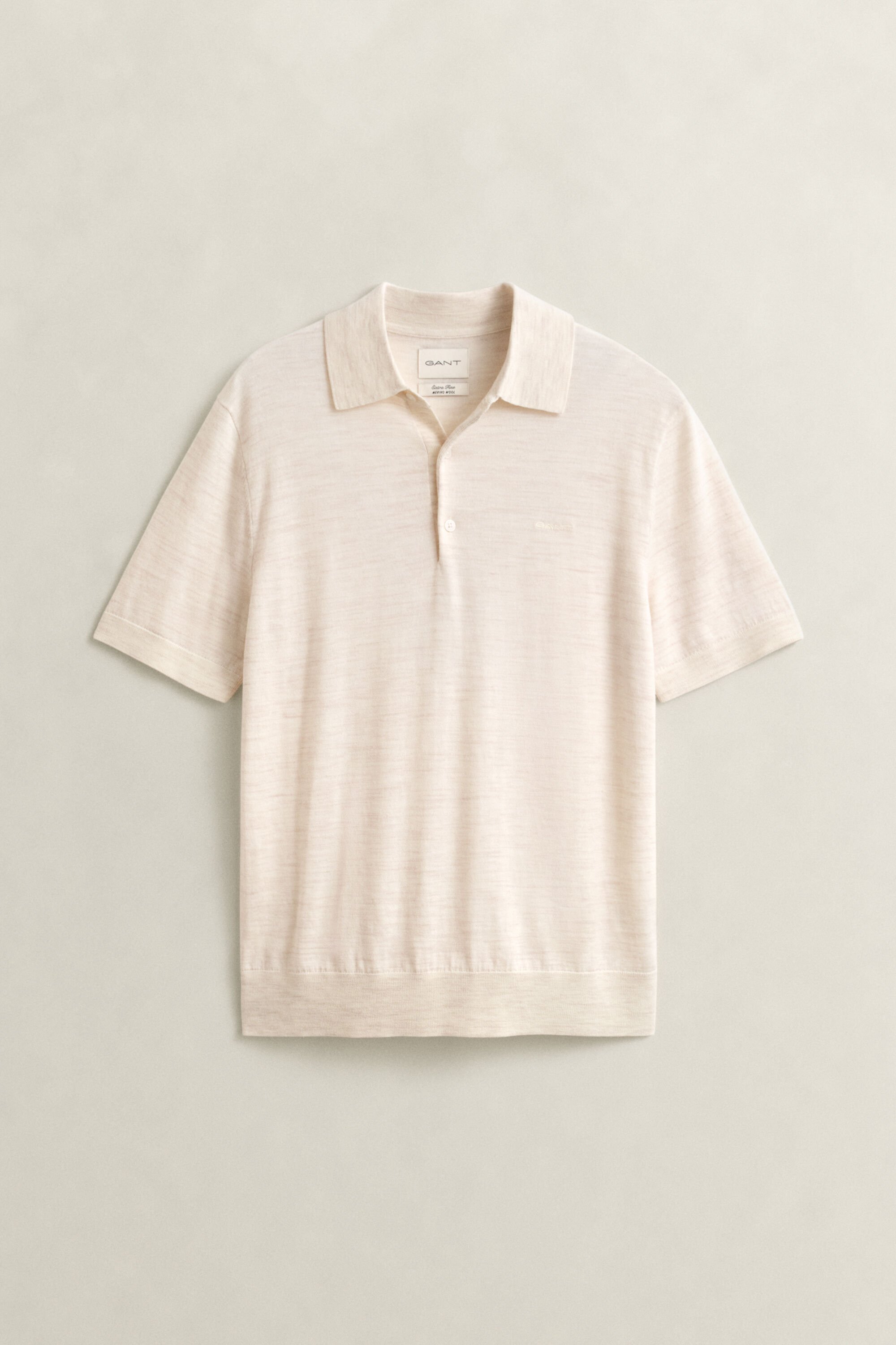 Pull façon polo en laine mérinos extrafine à manches courtes