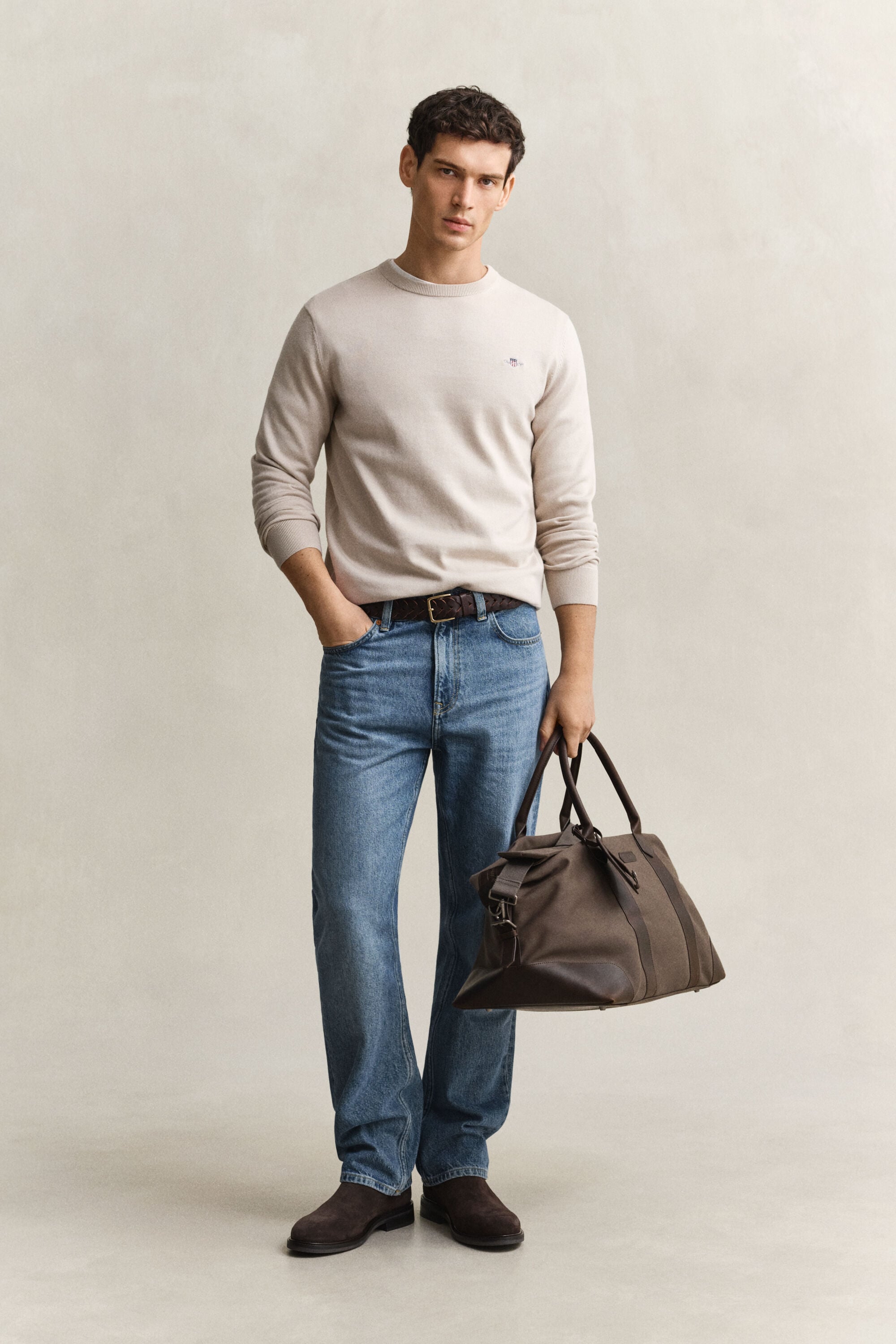 Pull col rond en coton classique