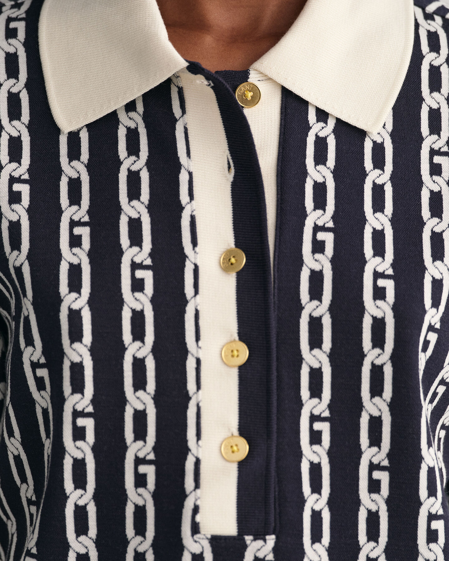 Polo &agrave; manches mi-longues Chain Jacquard