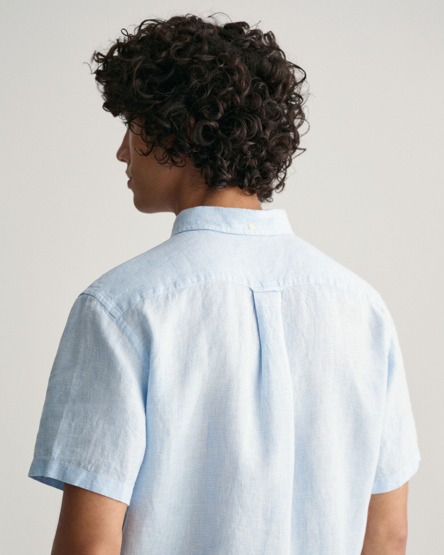 Chemise regular fit en lin &agrave; manches courtes &agrave; motif pied-de-poule