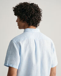 Chemise regular fit en lin &agrave; manches courtes &agrave; motif pied-de-poule