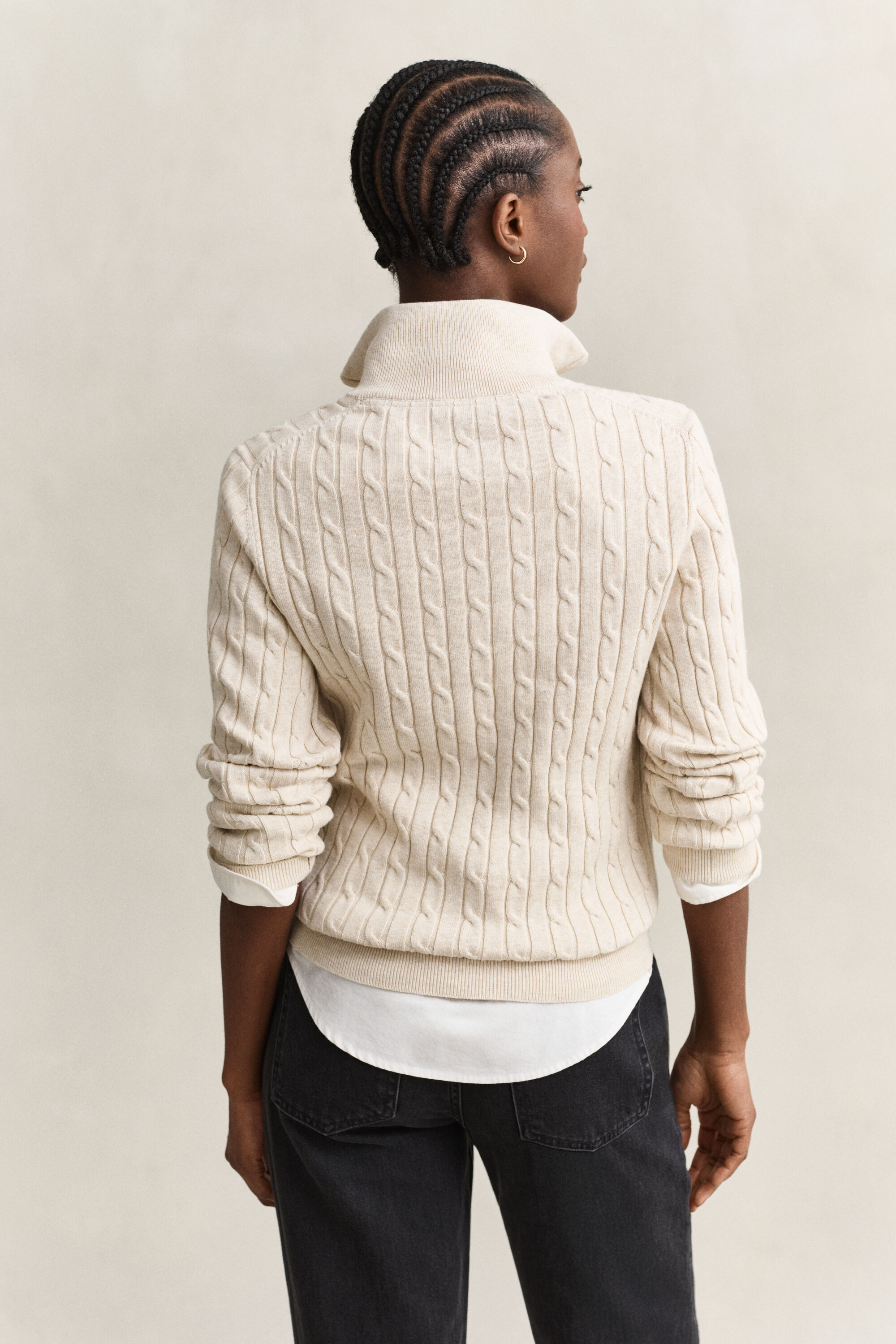 Pull à demi-zip en maille de coton torsadée stretch