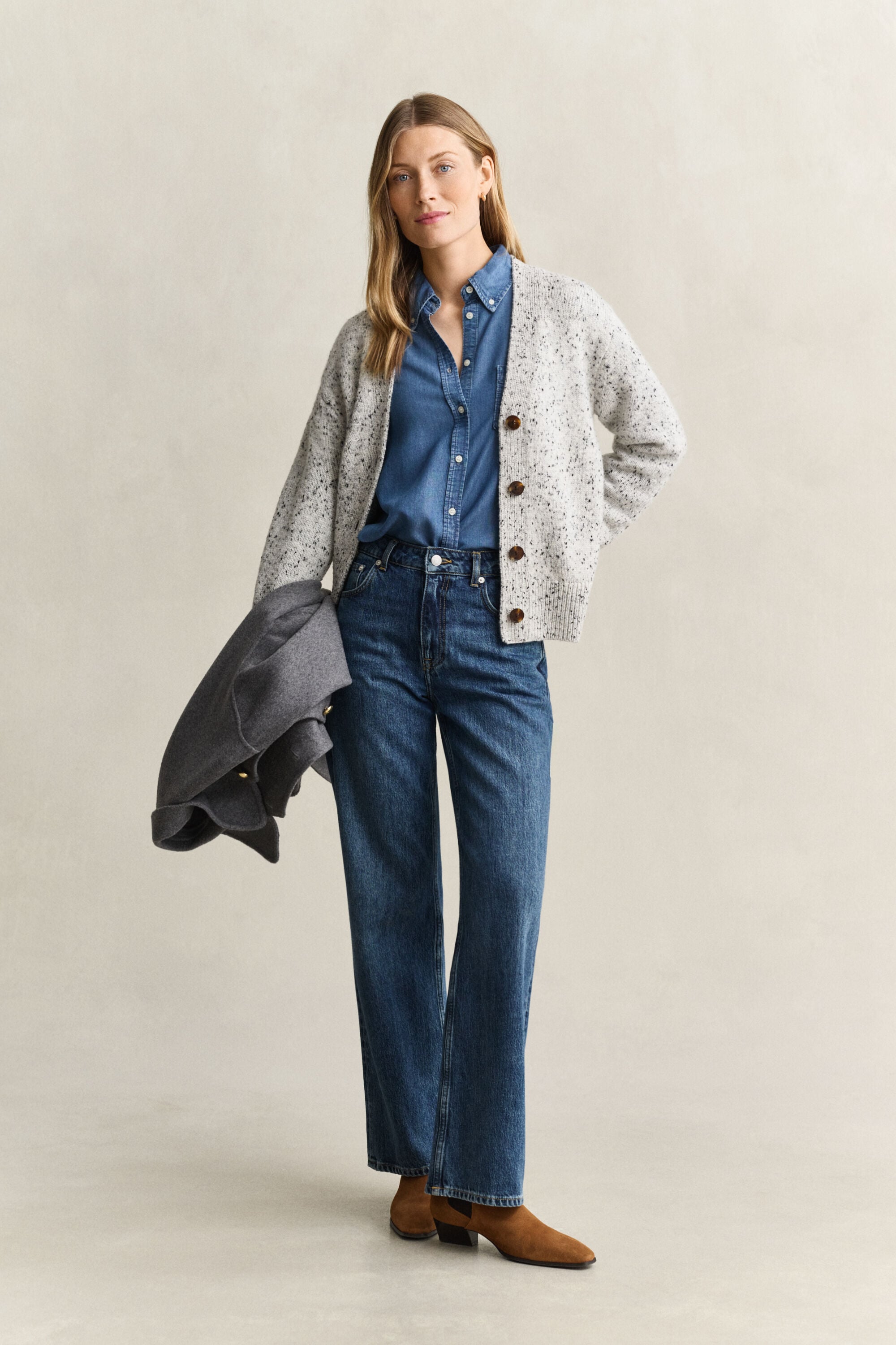 Cardigan en laine mouchetée mélangée