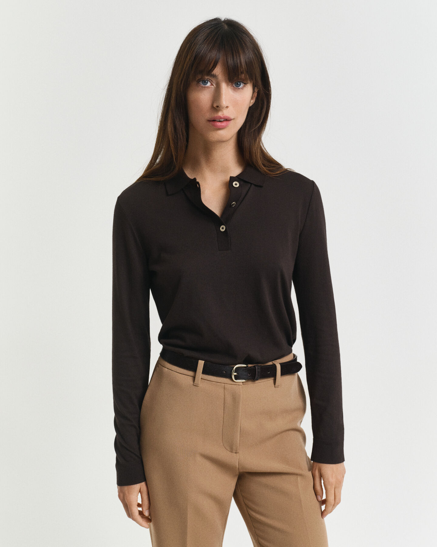 Polo boutonné sans coutures à manches longues