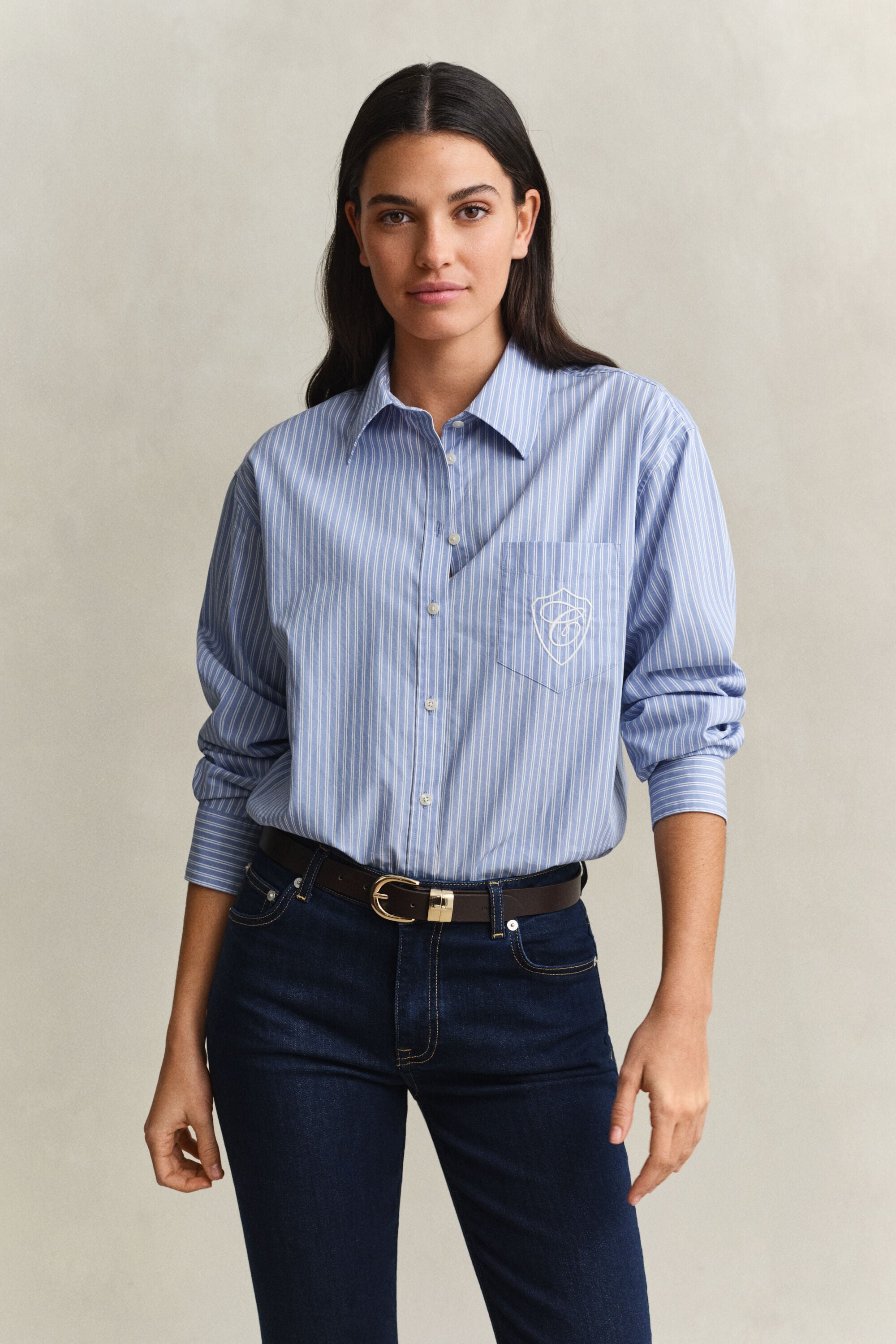 Chemise classique coupe décontractée en popeline à rayures