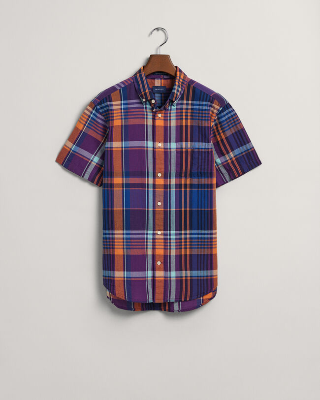 Chemise regular fit &agrave; carreaux madras color&eacute;s et manches courtes
