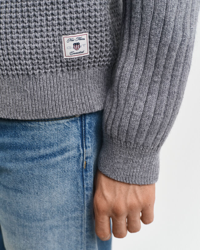 Cardigan zippé en laine mélangée texturée
