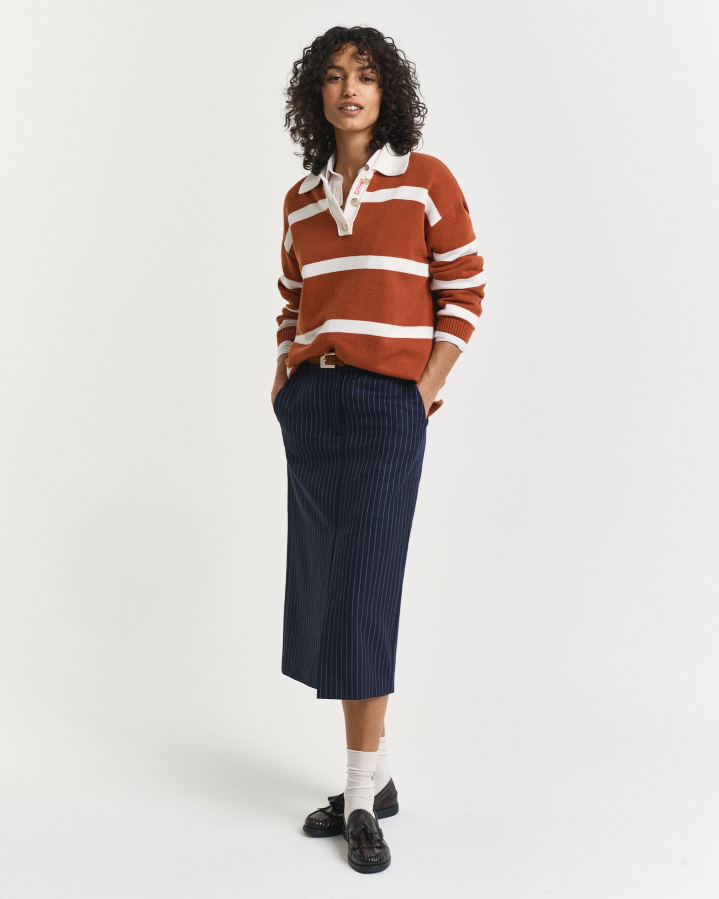 Jupe midi à rayures tennis