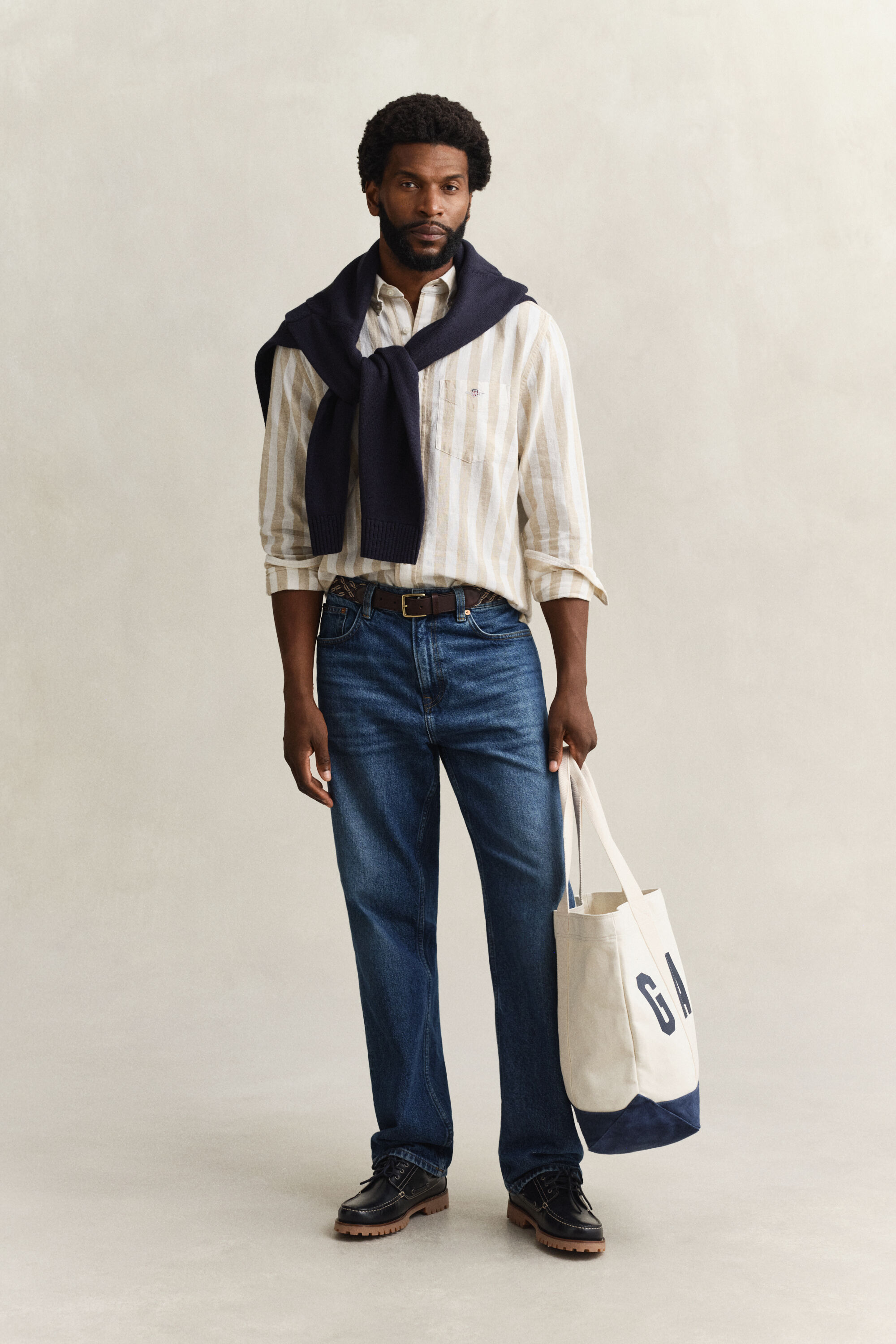 Chemise en lin mélangé à rayures