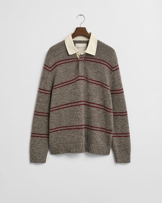 Pull façon polo en laine mélangée à rayures