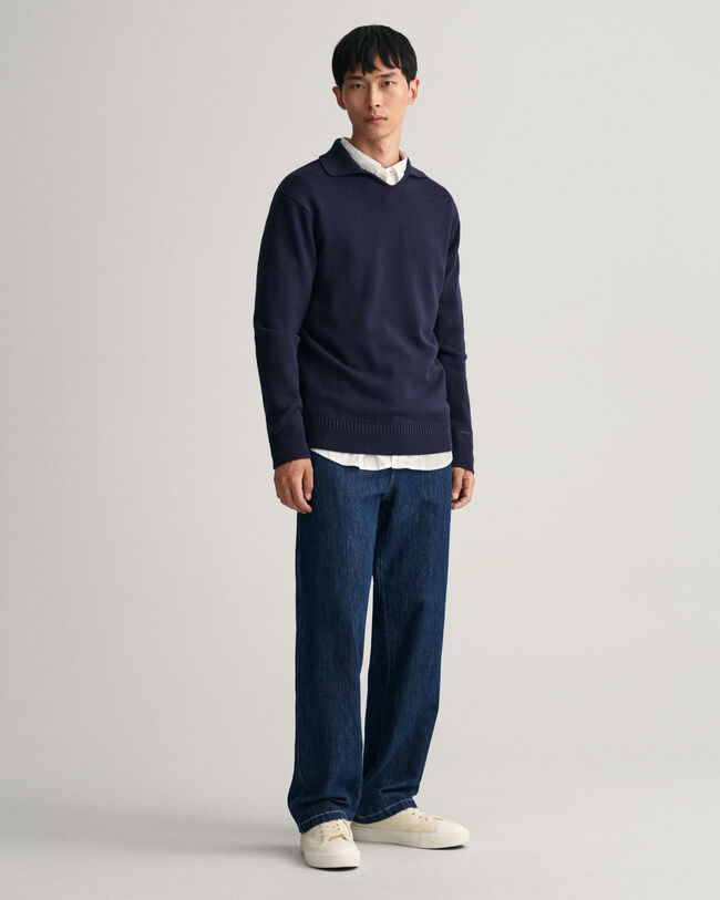 Pull fa&ccedil;on polo &agrave; col V