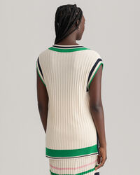 Pull sans manches en maille c&ocirc;tel&eacute;e &agrave; rayures