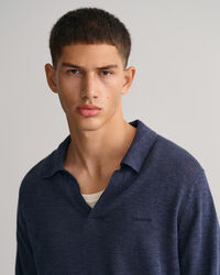 Pull façon polo en coton et lin