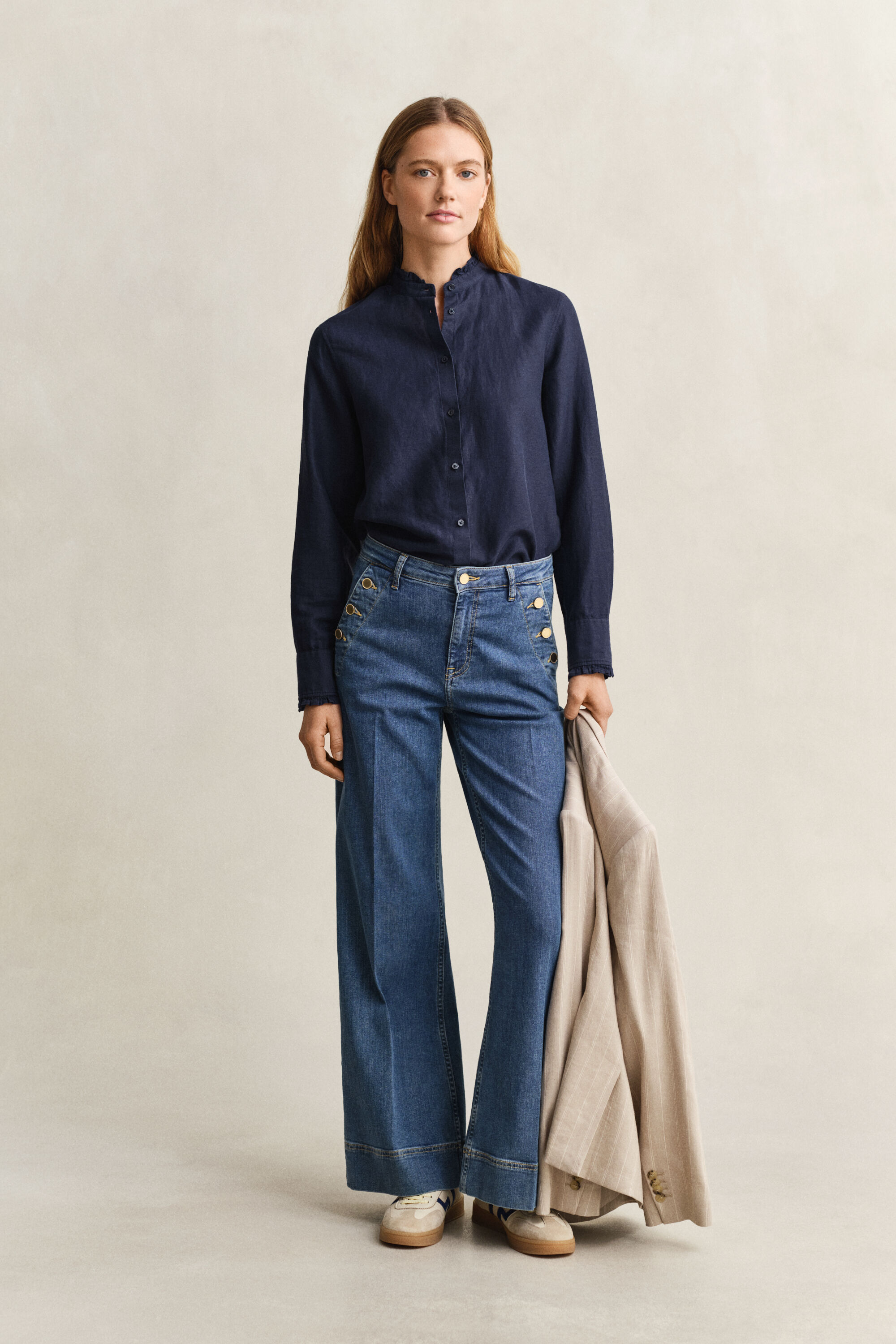 Chemisier à volants en lin mélangé