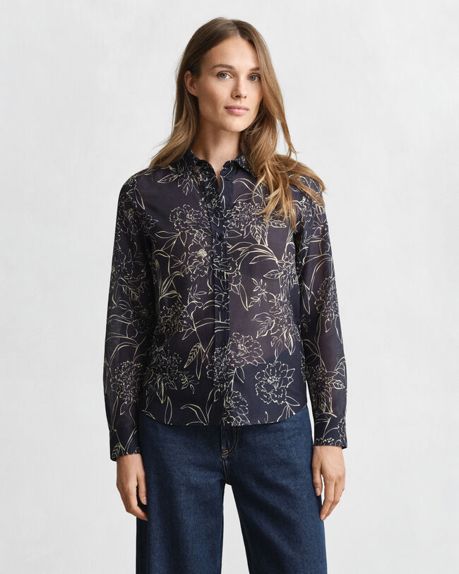 Chemise coupe regular en coton et soie à imprimé floral