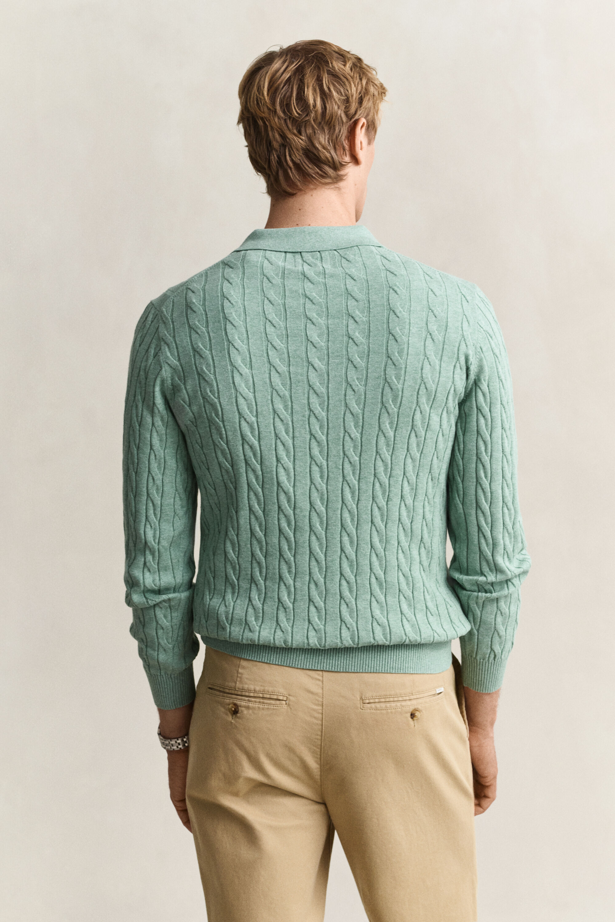 Pull façon polo en maille de coton à torsades