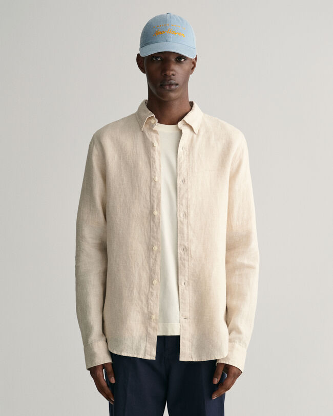 Chemise slim fit en lin &agrave; motif pied-de-poule