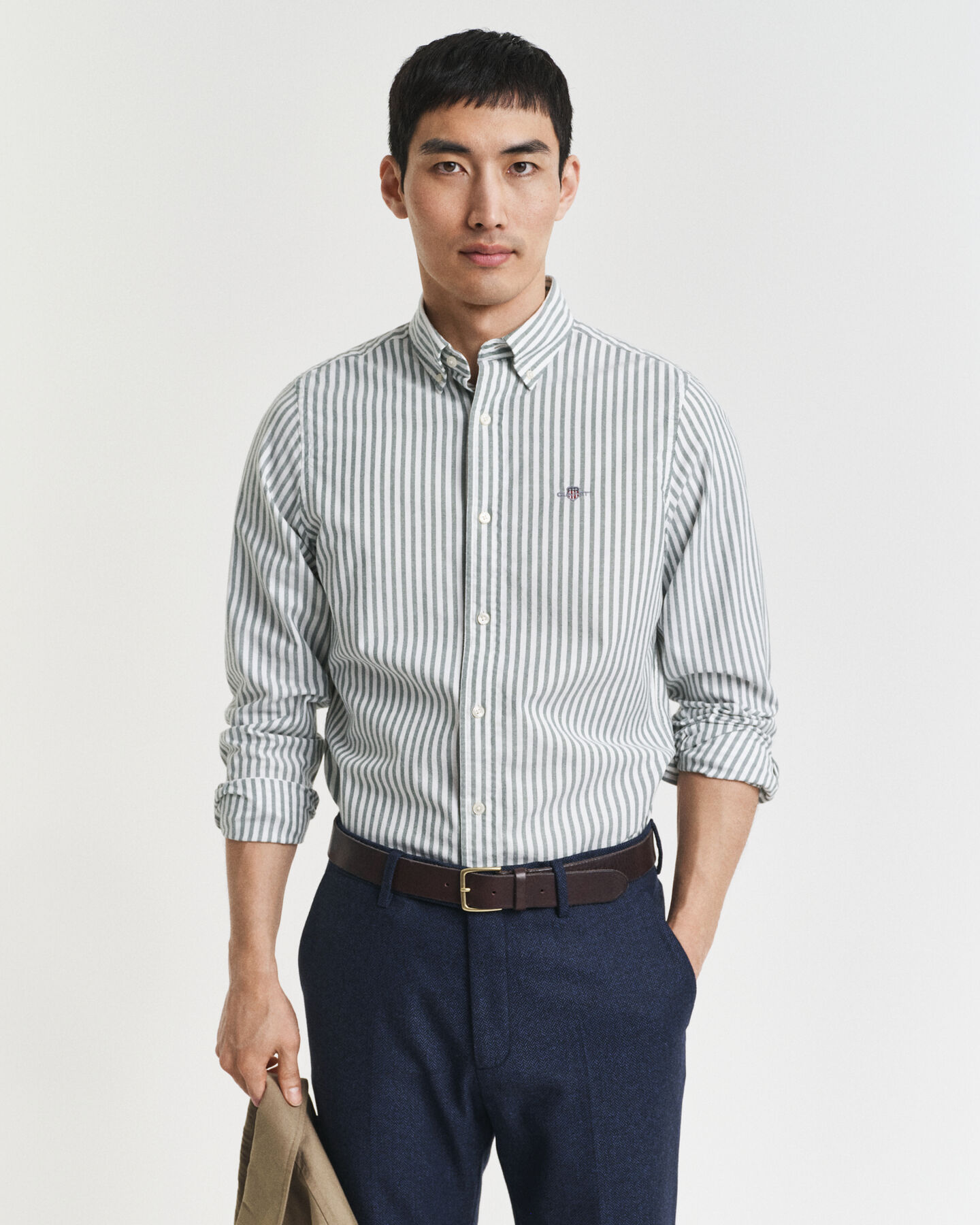 Chemise coupe slim en coton Oxford stretch à rayures