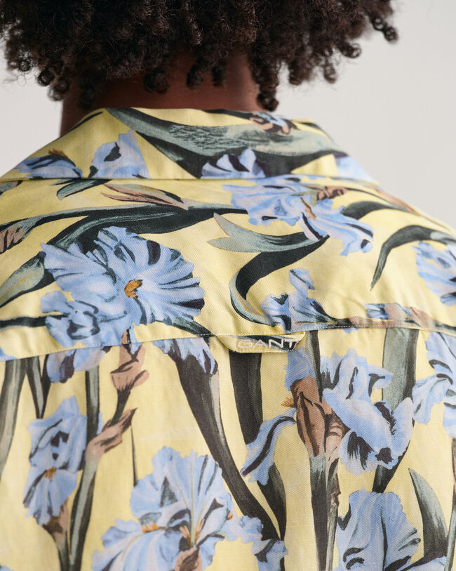 Chemise relaxed fit en lin et lyocell &agrave; manches courtes et imprim&eacute; Iris