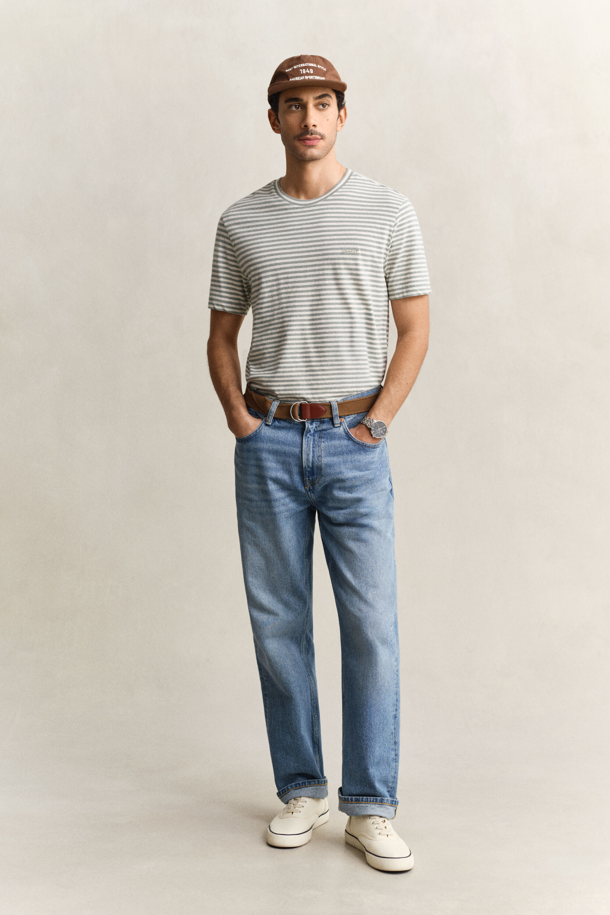 T-shirt en coton et lin à rayures