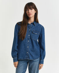 Chemise coupe regular en denim à manches bouffantes