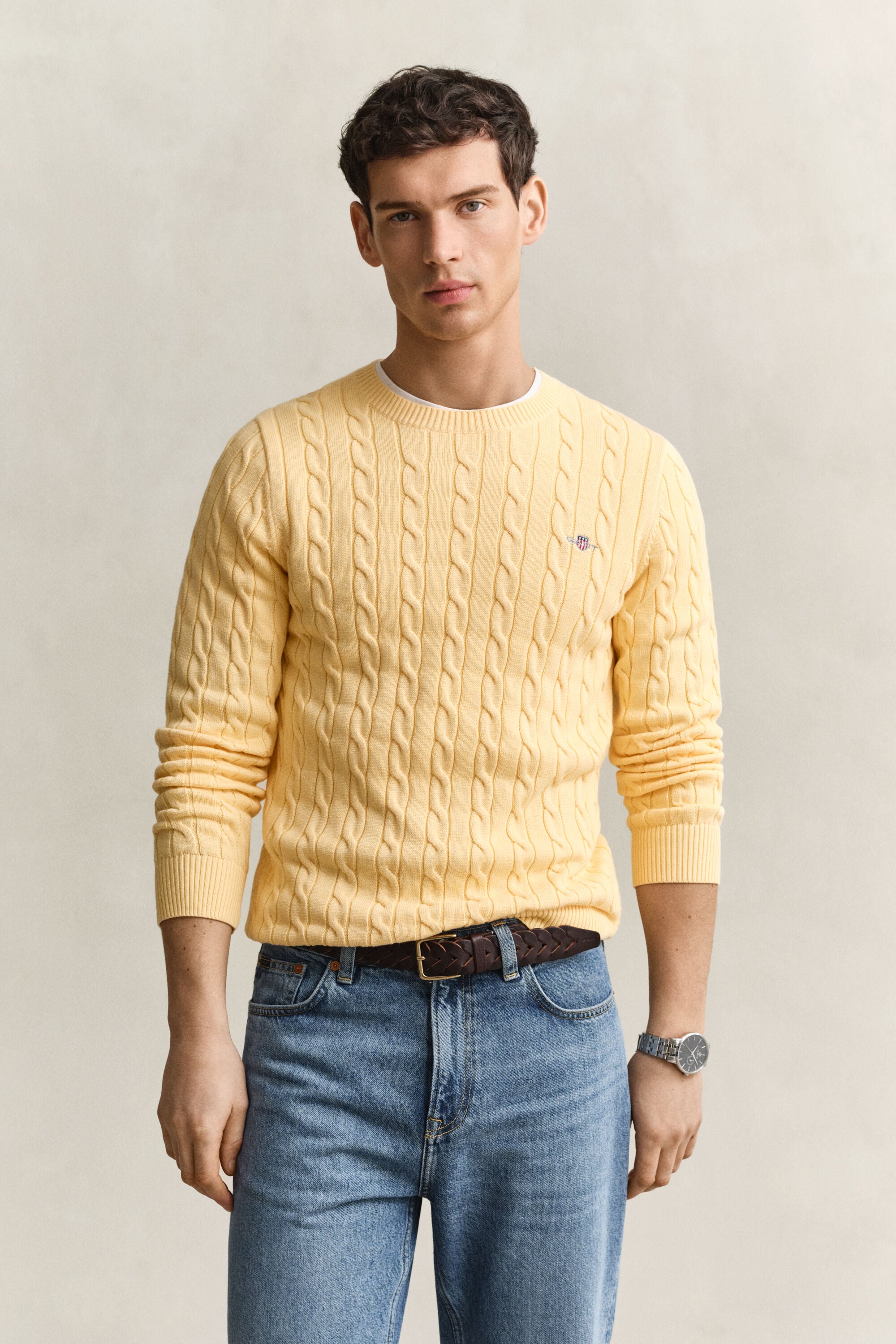 Pull col rond en maille de coton torsadée