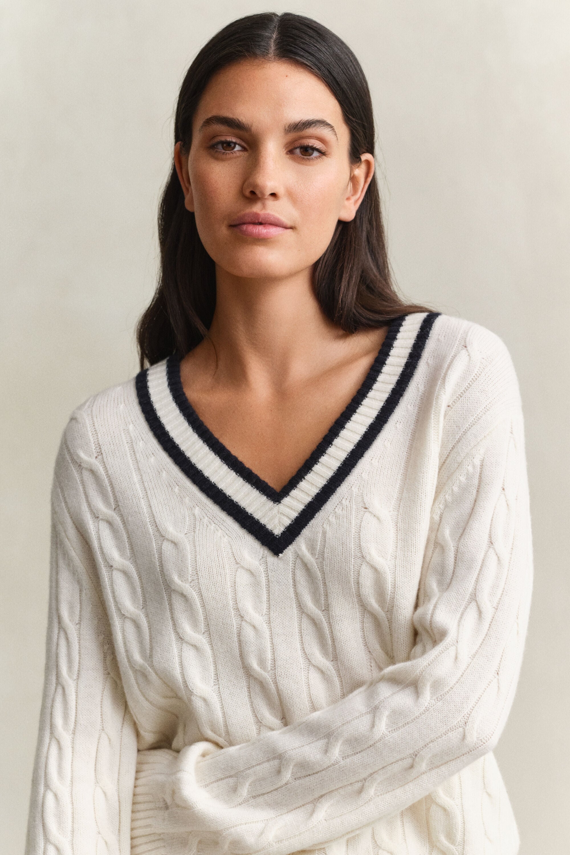 Pull en maille de laine mérinos à torsades