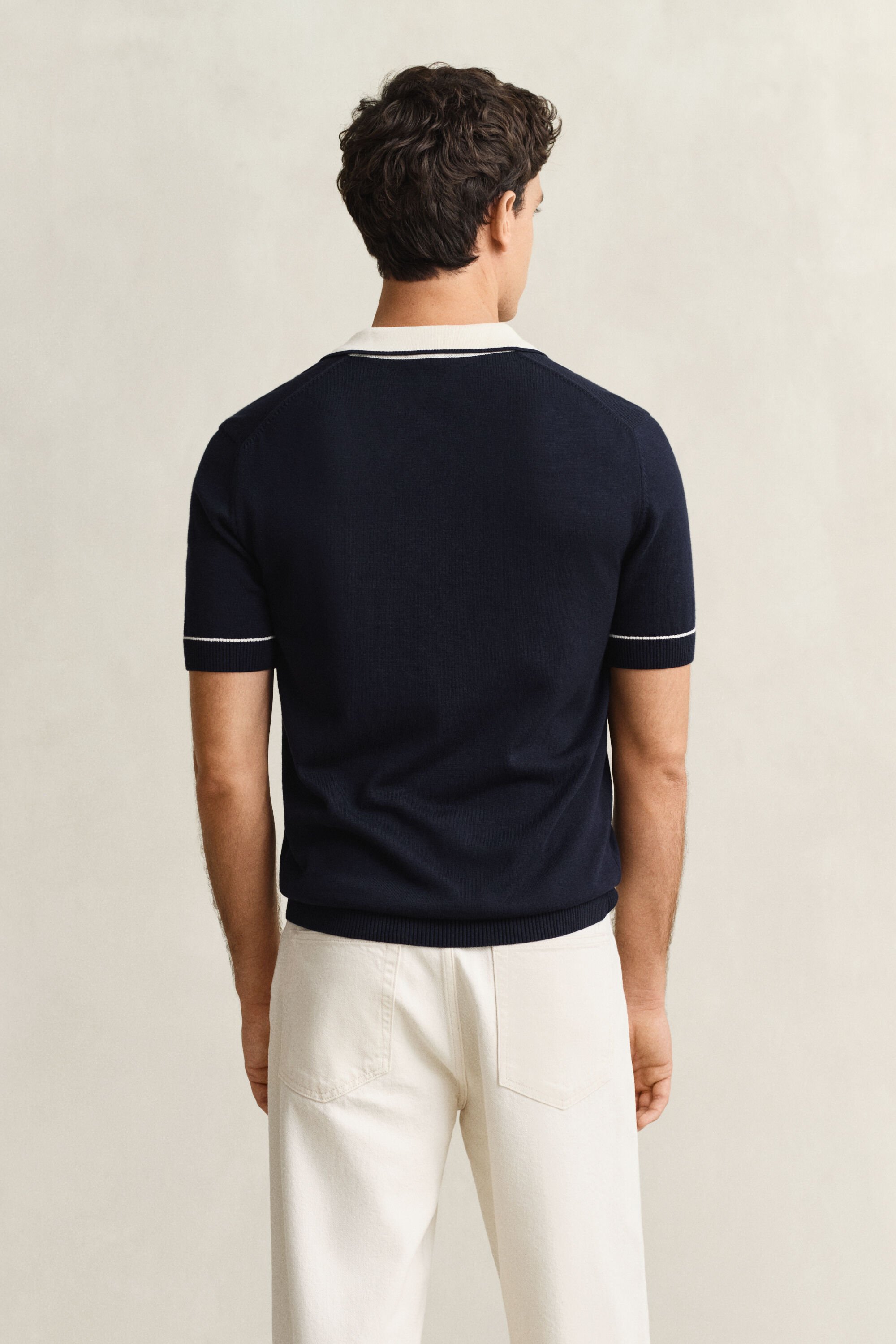 Pull façon polo en coton et modal