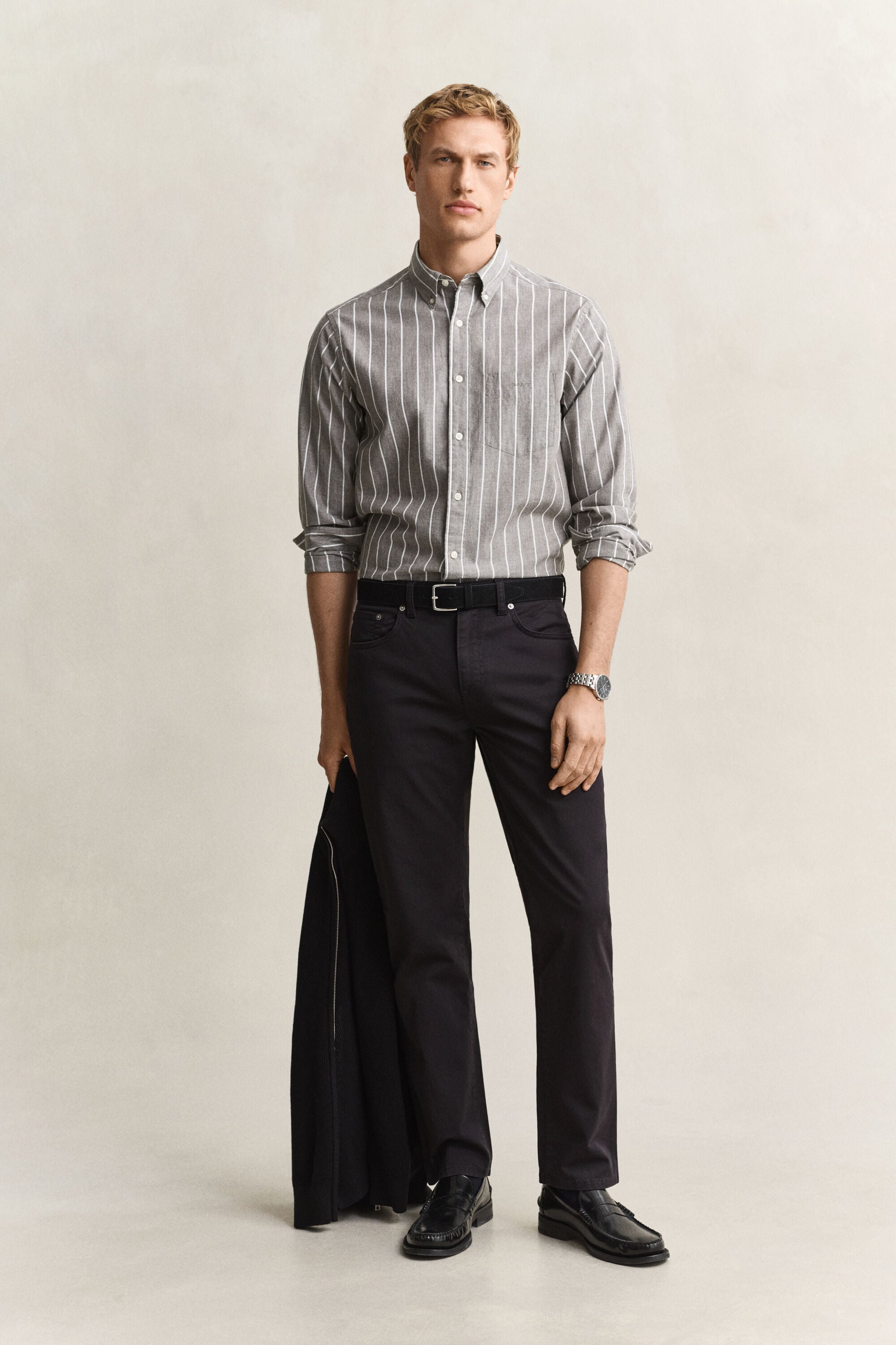 Chemise à rayures en popeline chinée