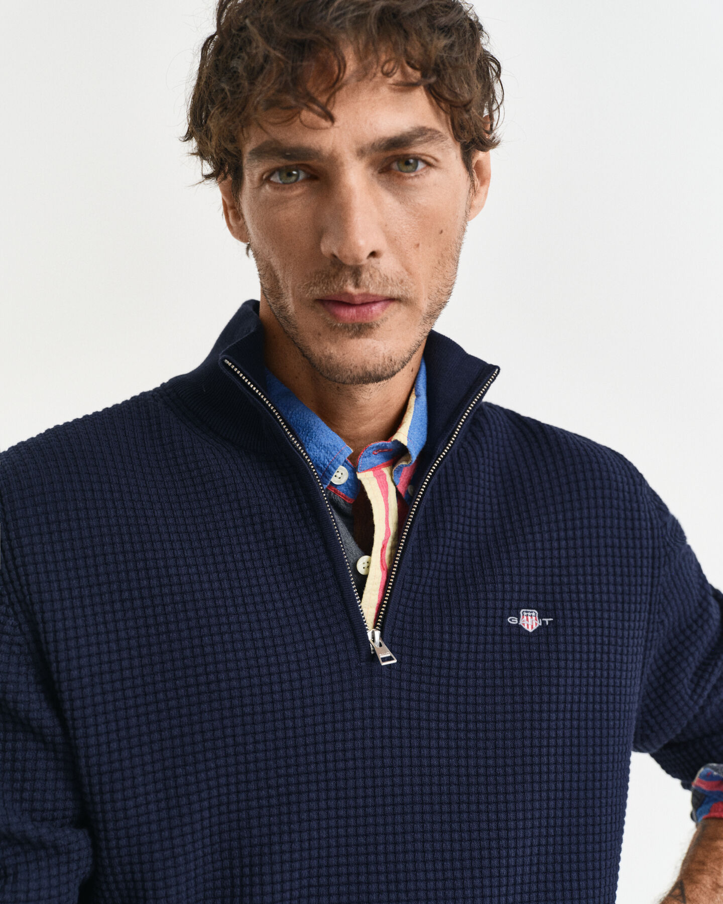 Pull à demi-zip en coton texturé