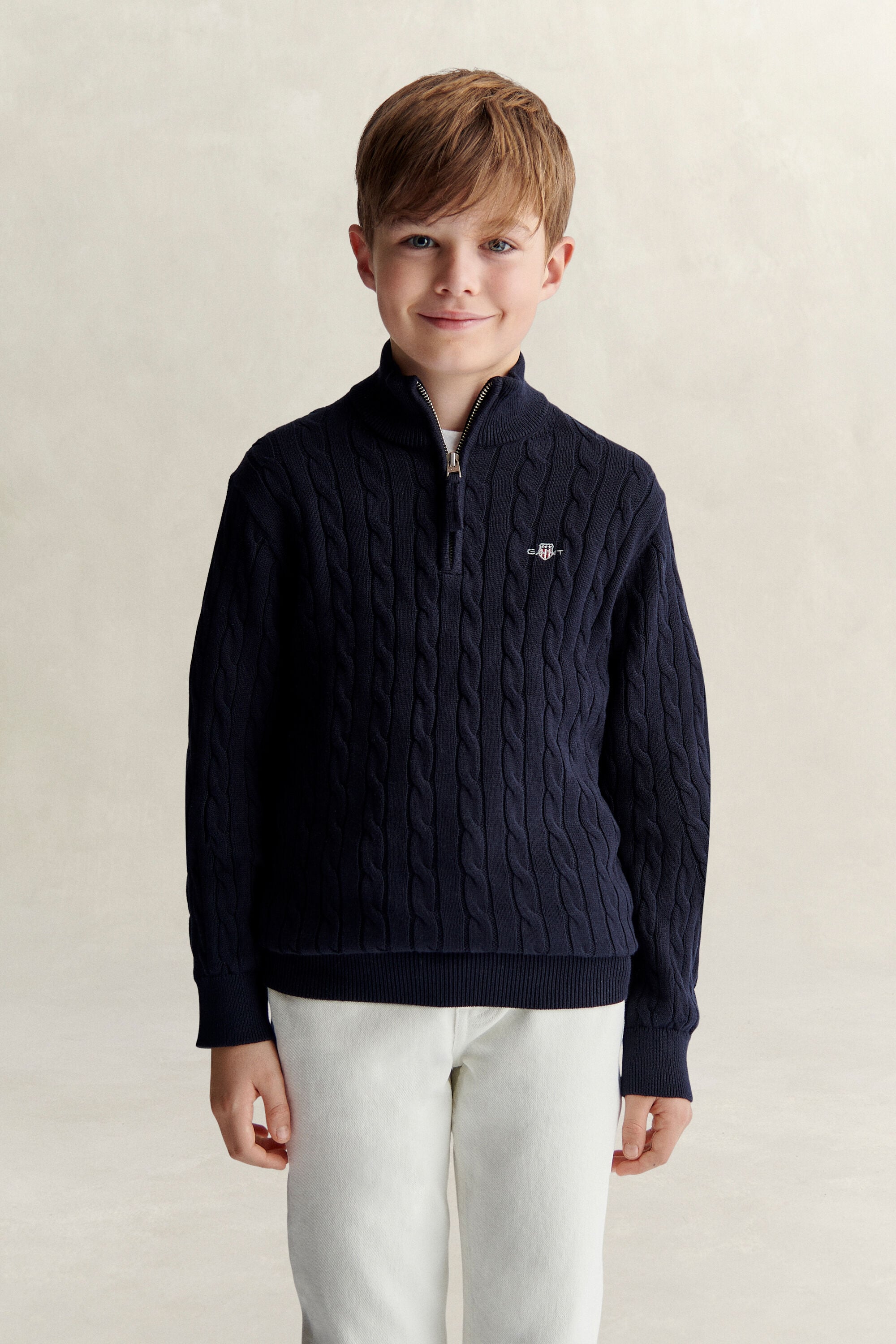 Pull à demi-zip en maille torsadée avec écusson pour Ado Garçon