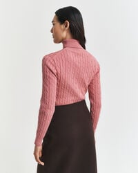 Pull col roulé en maille de coton stretch à torsades