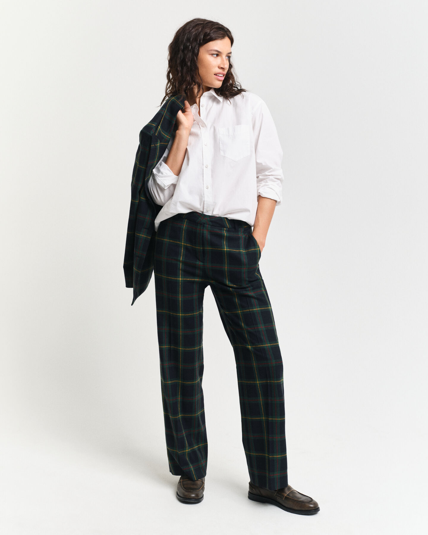 Pantalon de costume à jambes droites et carreaux