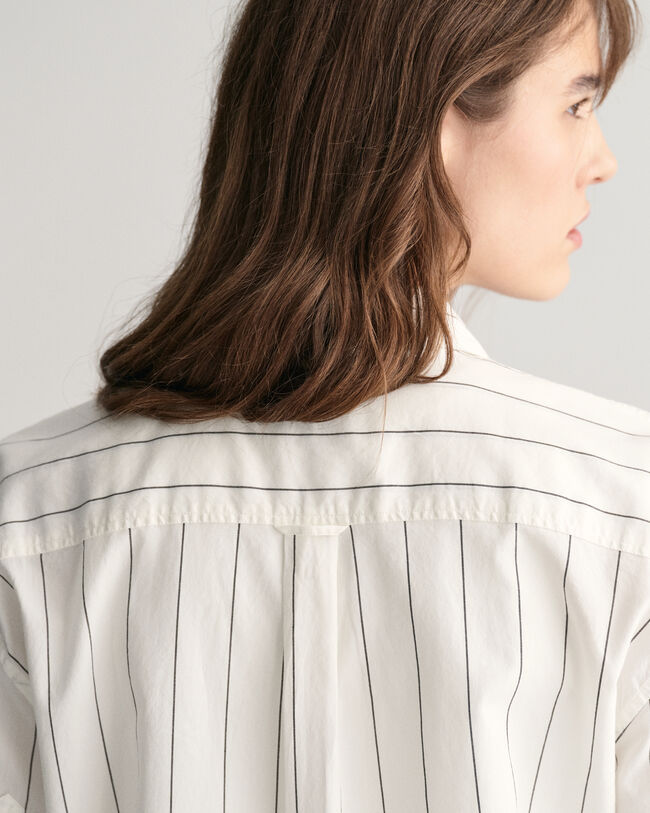 Chemise relaxed fit en coton Oxford Luxury ray&eacute;e &agrave; manches courtes