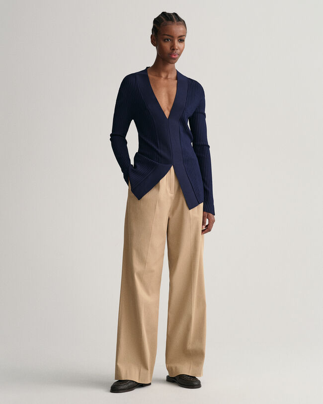 Haut col V c&ocirc;tel&eacute; &agrave; manches longues