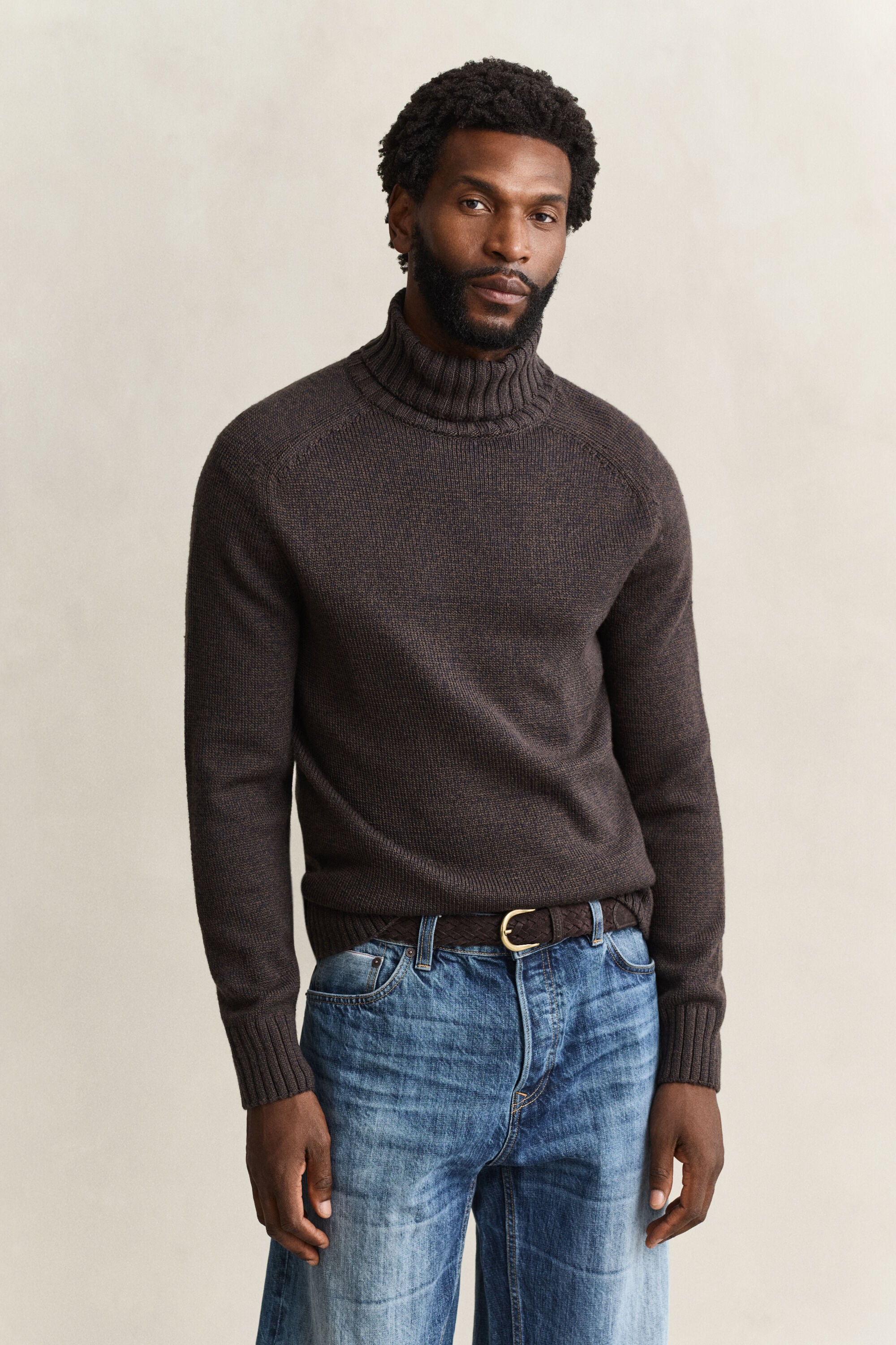 Pull col roulé en laine moulinée mélangée