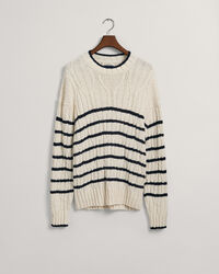 Pull ras du cou en maille torsad&eacute;e &agrave; rayures