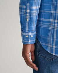 Chemise regular fit en coton et lin à carreaux