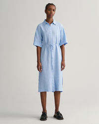 Robe-chemise en lin &agrave; manches courtes