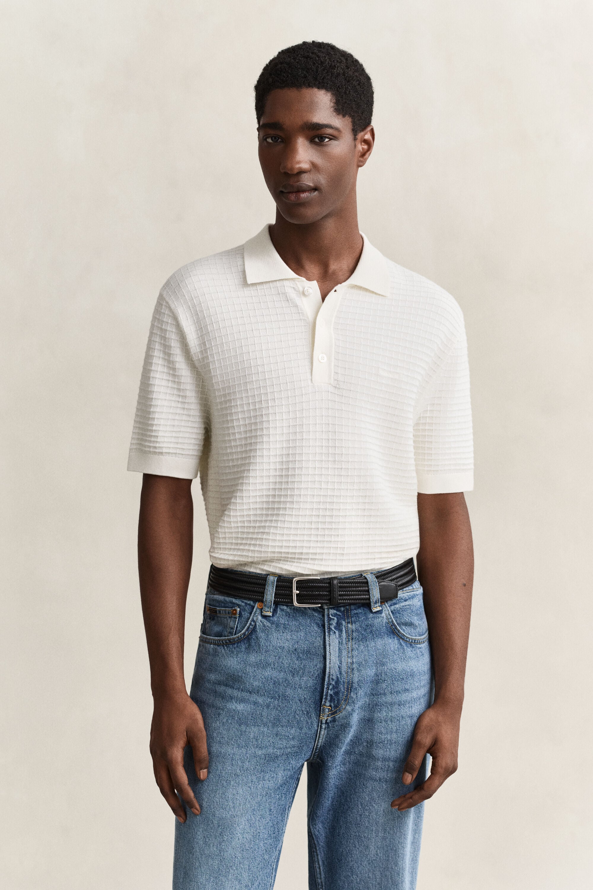 Pull façon polo texturé