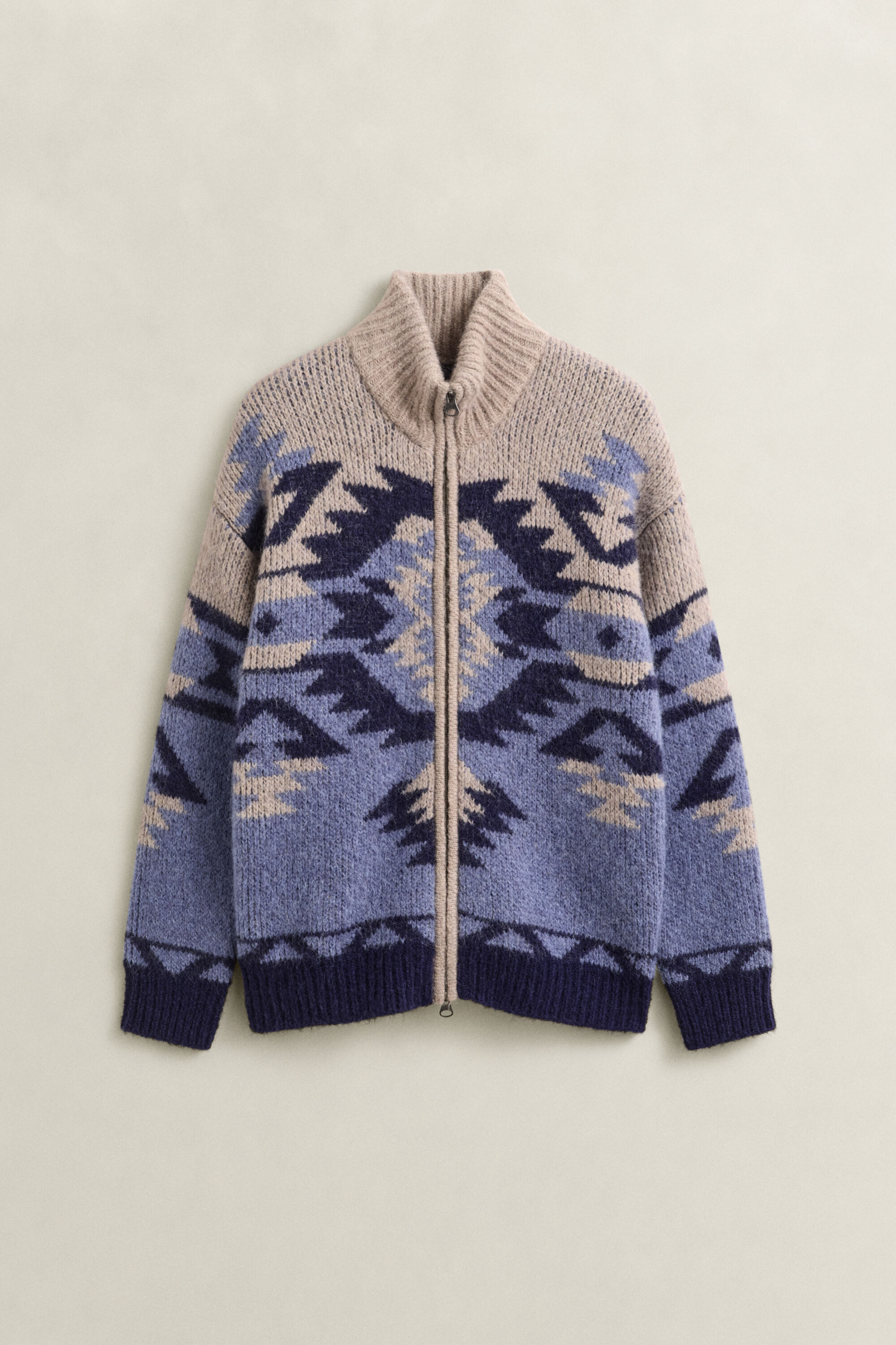 Cardigan jacquard à zip en laine d’alpaga mélangée