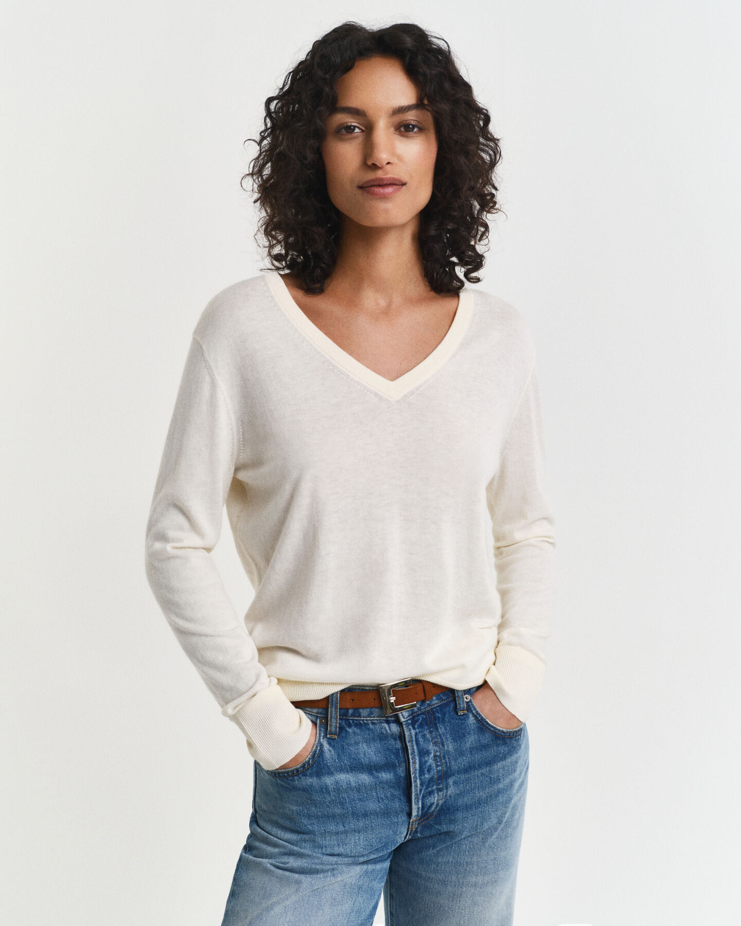 Pull col V en maille fine