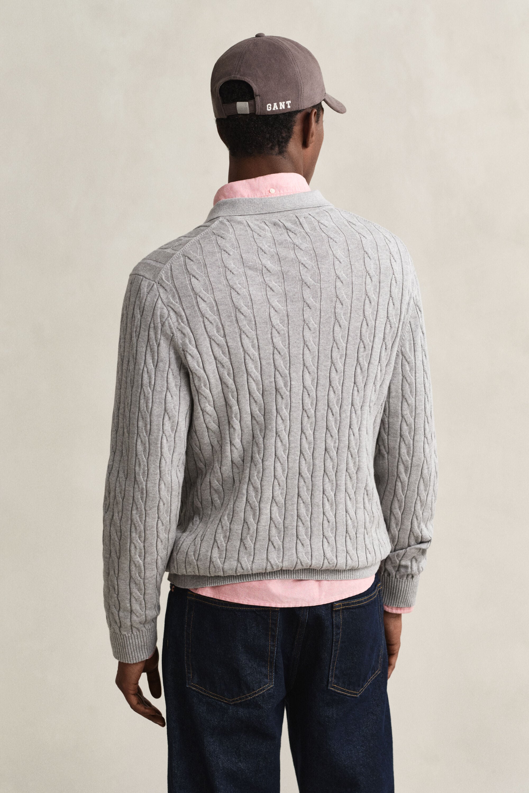 Pull façon polo en maille de coton à torsades
