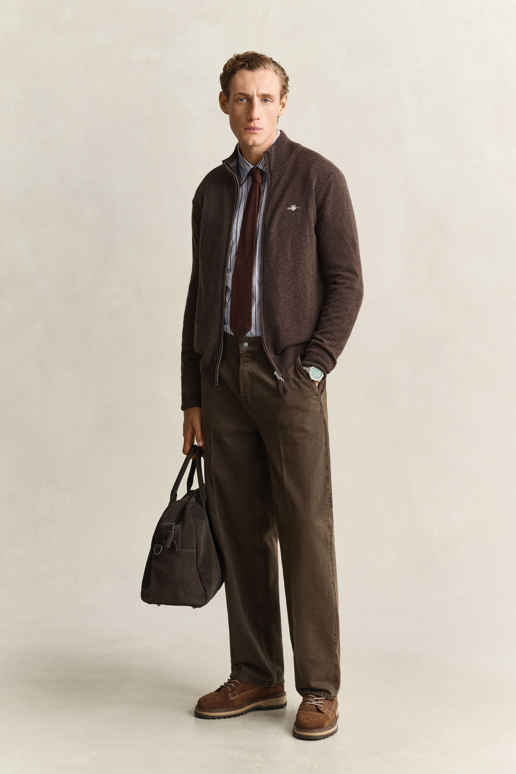 Cardigan zippé en laine d’agneau