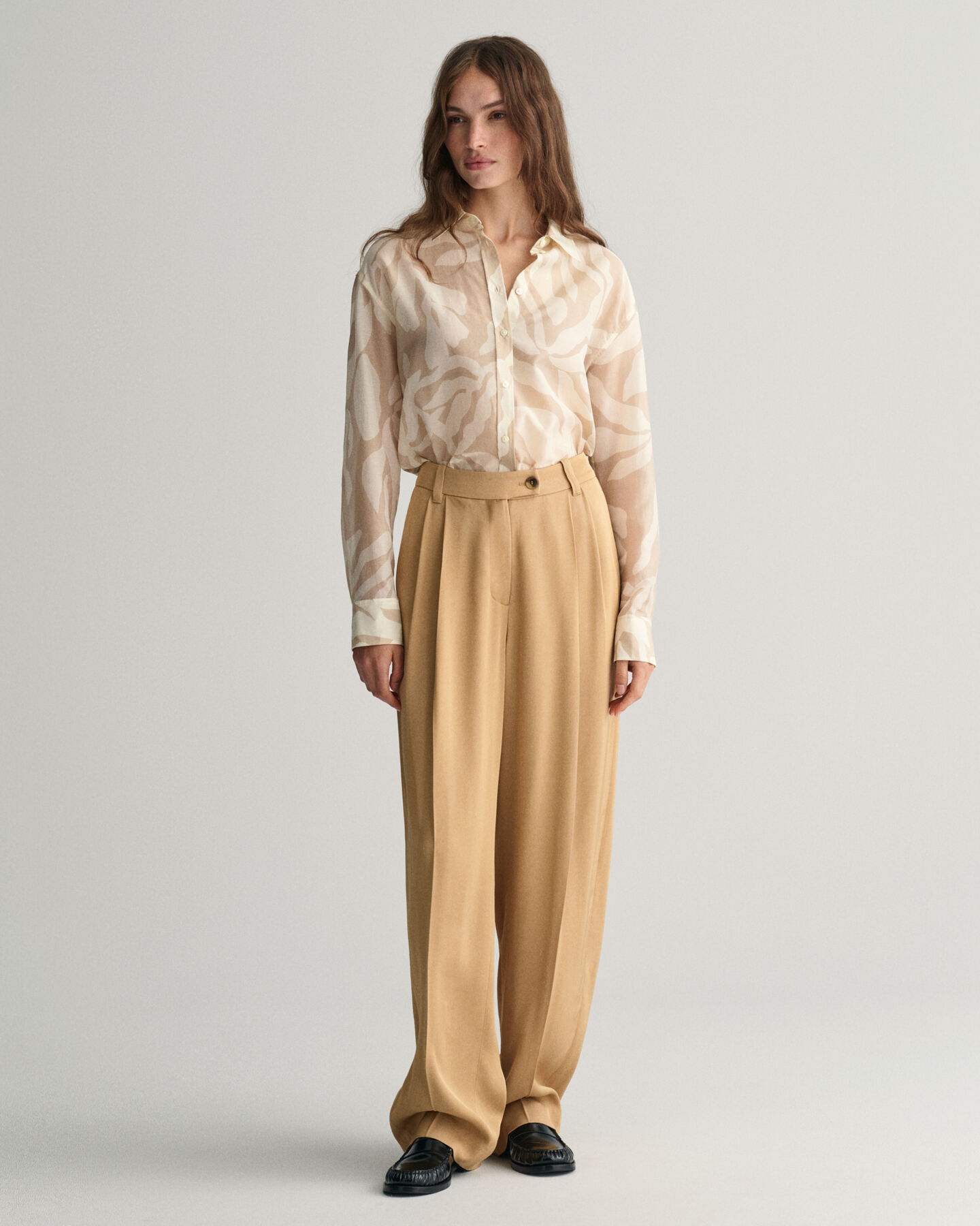 Chemise relaxed fit en coton et soie Palm Print