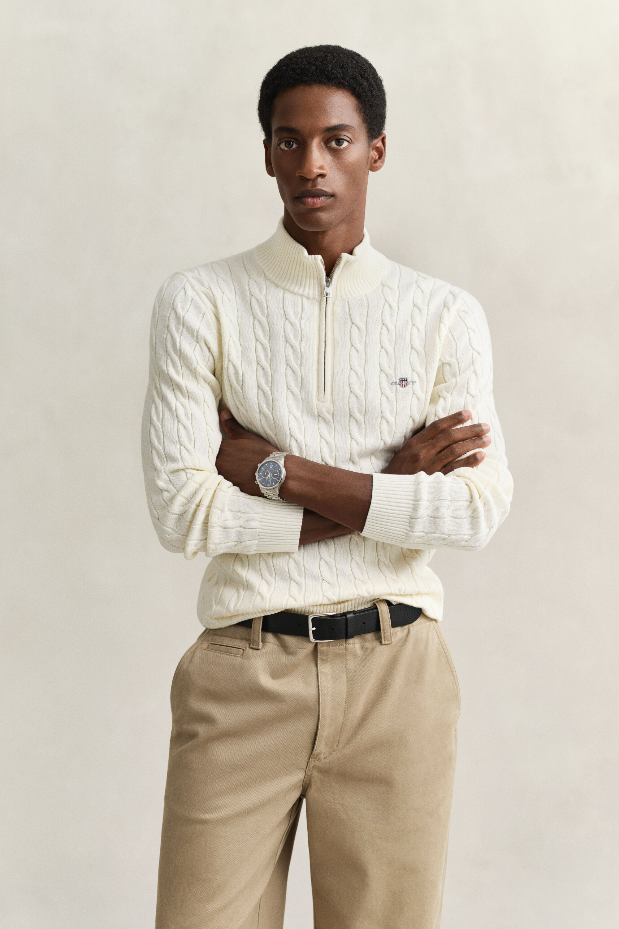 Pull à demi-zip en maille de coton torsadée